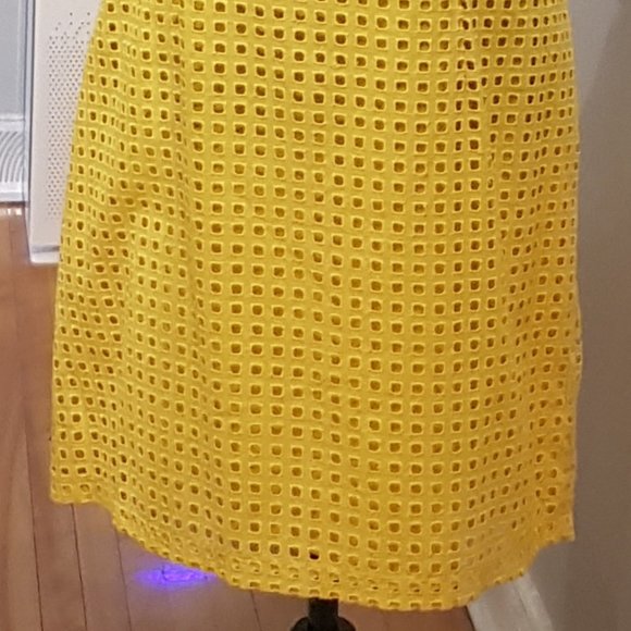 ALFRED SUNG YELLOW EYELET SUMMER SHIFT DRESS SIZE 12/14. - Picture 8 of 8